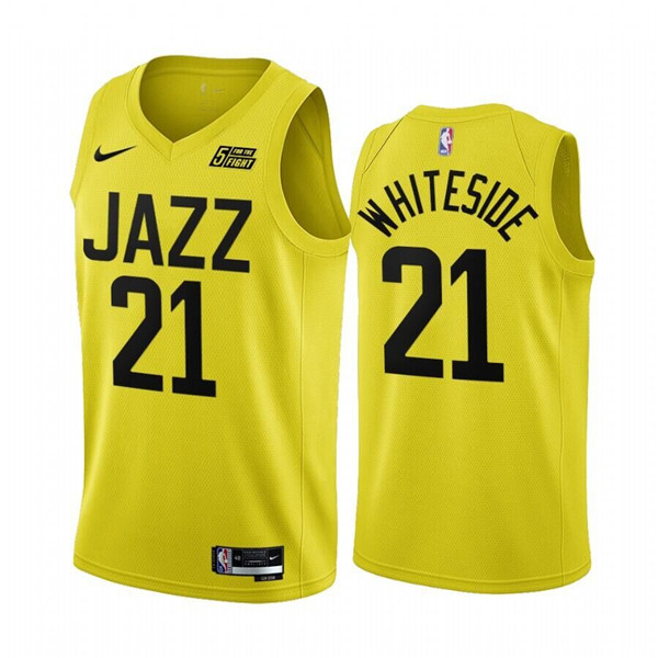 Men's Utah Jazz #21 Hassan Whiteside 2022/23 Yellow Icon Edition Stitched Basketball Jersey Men's Utah Jazz #21 Hassan Whiteside 2022/23 Yellow Icon Edition Stitched Basketball Jersey